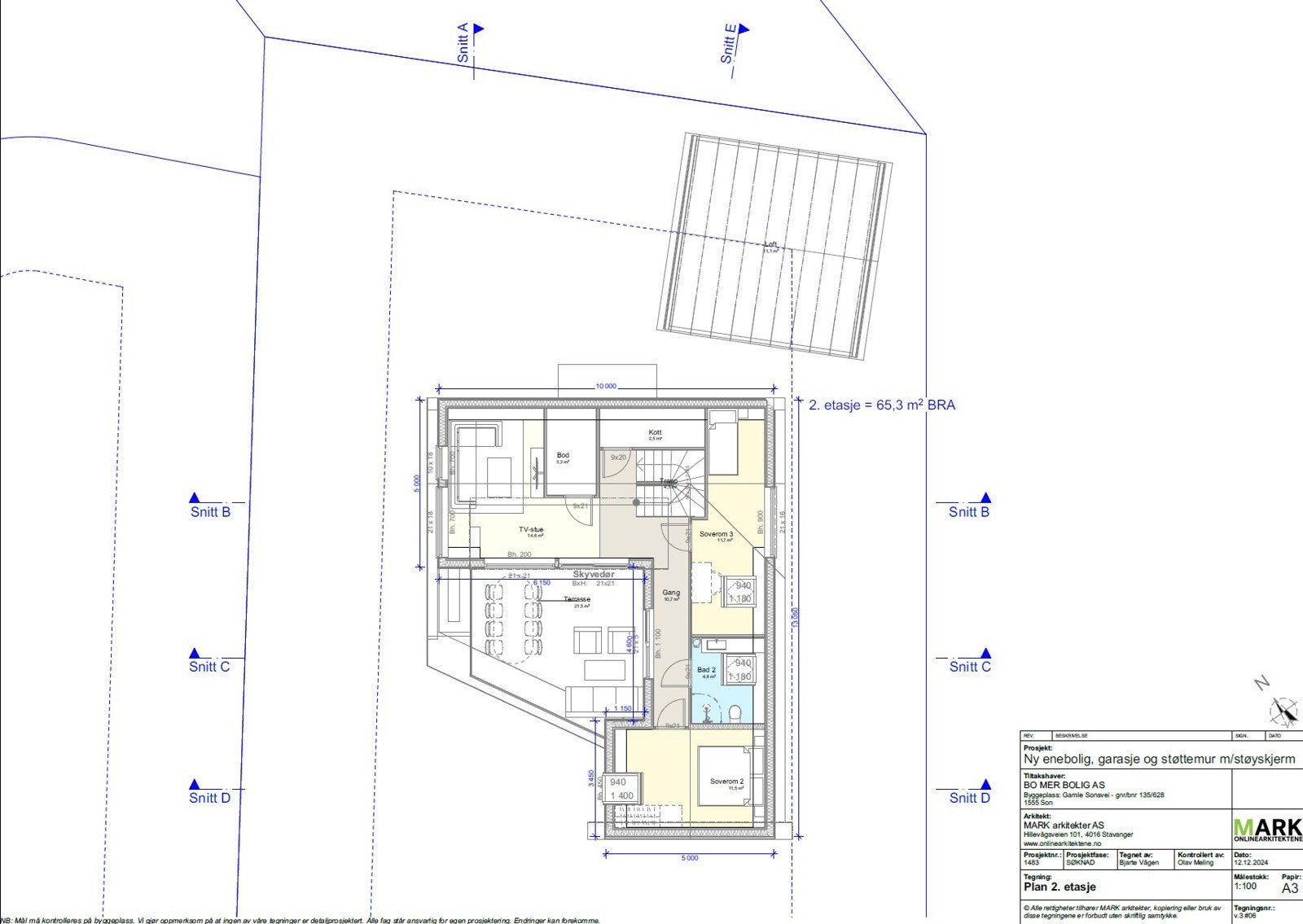 Hus 2, 2. etasje. Plantegningen kan avvike fra faktiske forhold. Galleribilde