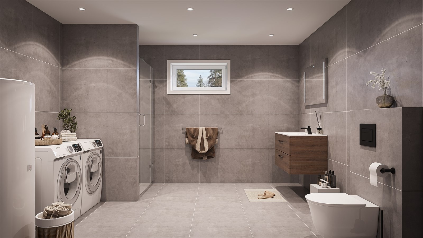 Stort flott bad/vaskerom i 1. etg. 3D illustrasjon viser ikke faktisk leveranse. Galleribilde