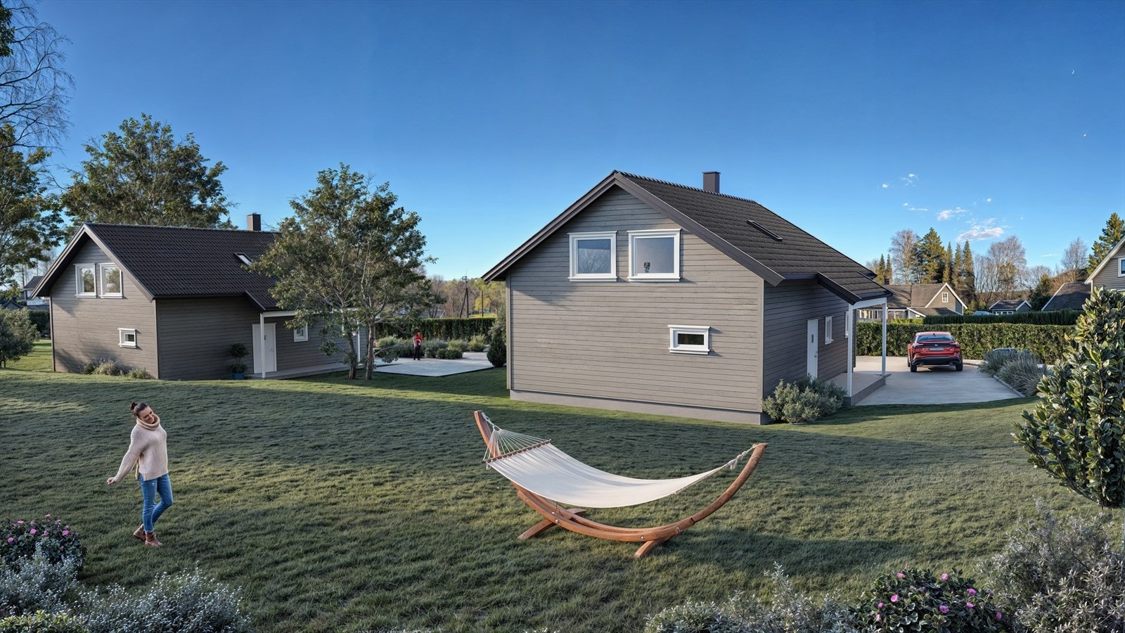 Fasade bakside. 3D illustrajson viser ikke faktisk leveranse og tomteforhold. Galleribilde