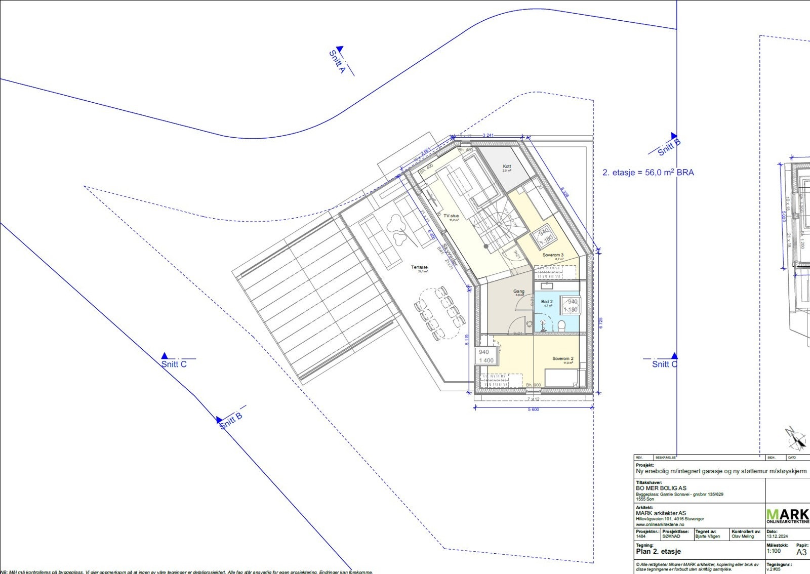 Hus 3, 2. etasje. Plantegningen kan avvike fra faktiske forhold. Galleribilde