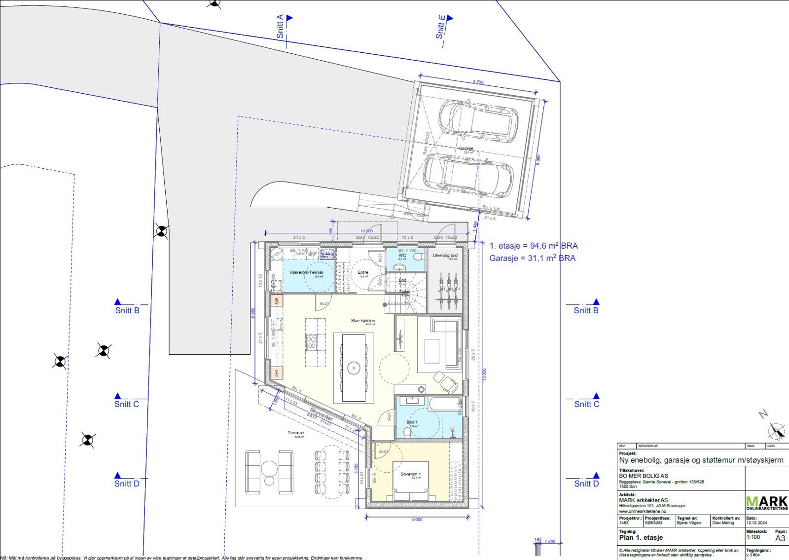 Hus 2, 1. etasje. Plantegningen kan avvike fra faktiske forhold. Galleribilde