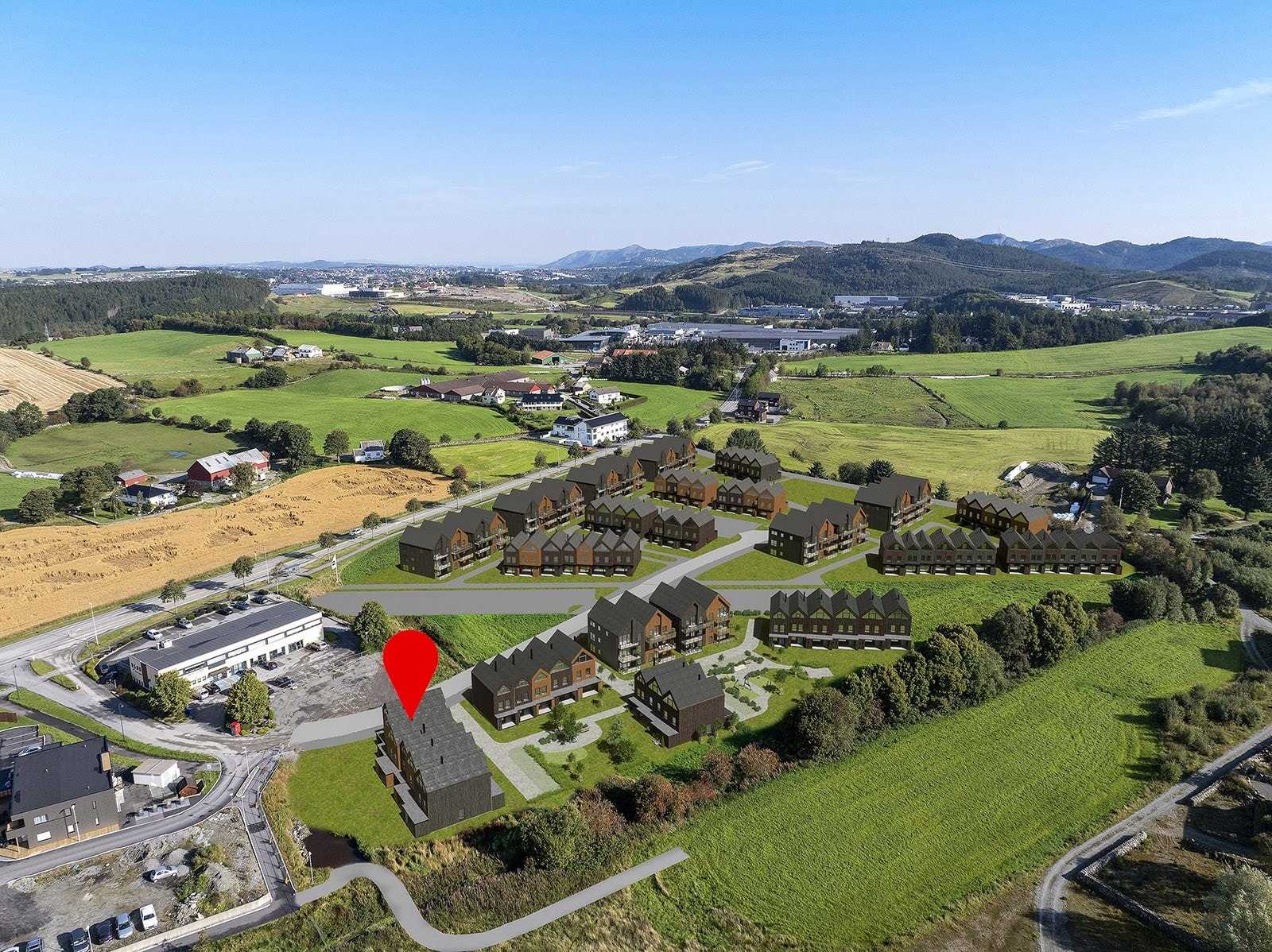 Flott og landlig beliggenhet. Illustrasjon av eksteriør. Avvik vil forekomme. Galleribilde