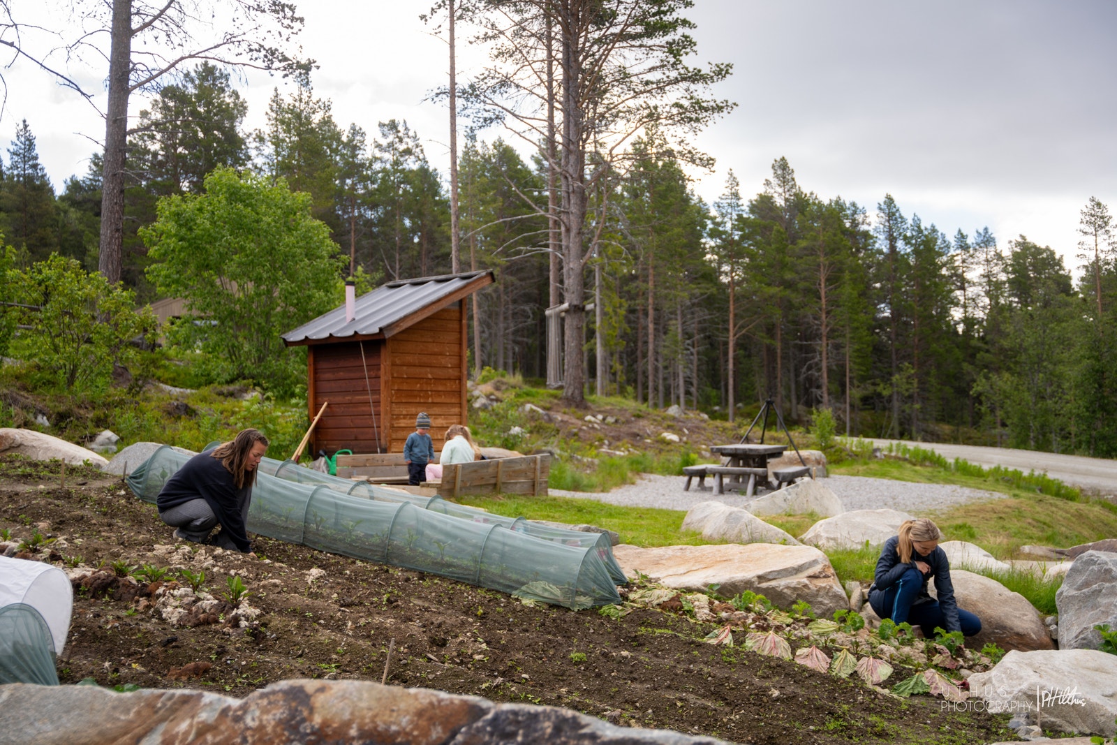 Fellesområdet m andelsåker, bokbyttebu, bord/benker og bålpanne Galleribilde