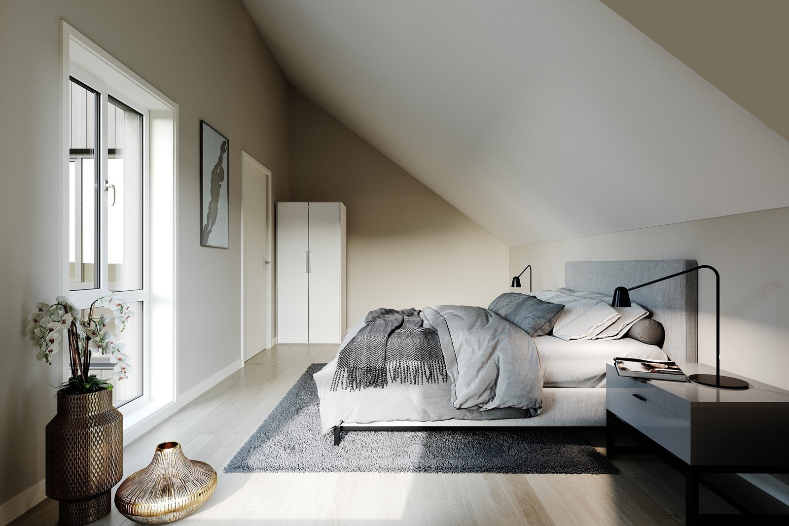 Boligene har ett soverom i 1. etasje og 3 soverom i 2. etasje. Her sett fra soverom i 2. etasje. Illustrasjonsbilde og avvik kan forekommer. Galleribilde