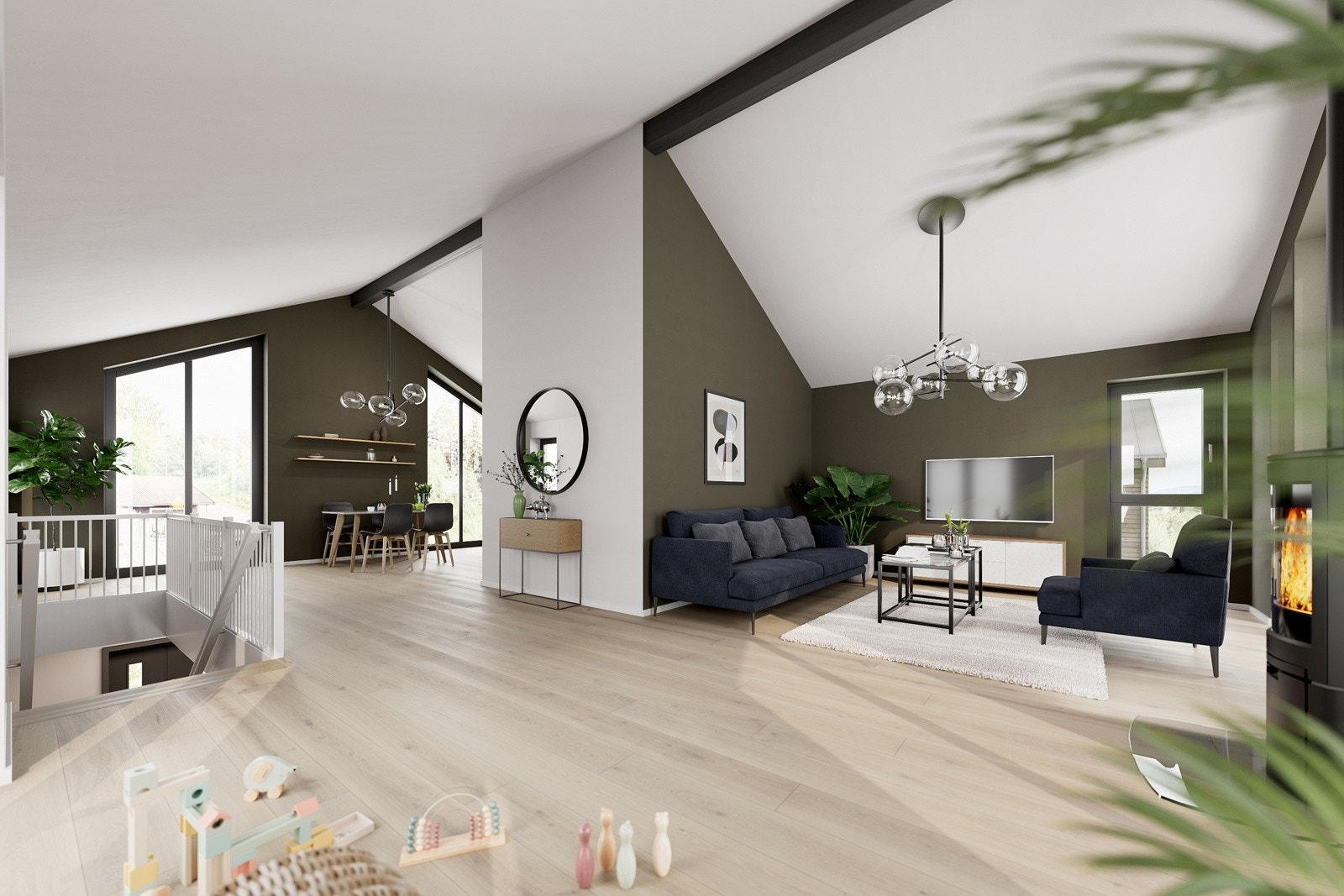 i 2. etasje er det stor stue med åpen løsning mot kjøkken. Galleribilde