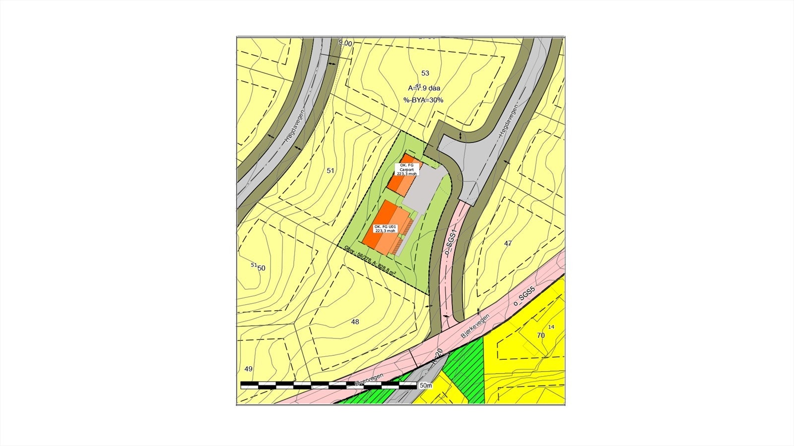 Situasjonskart med plassering av bolig og carport! Galleribilde