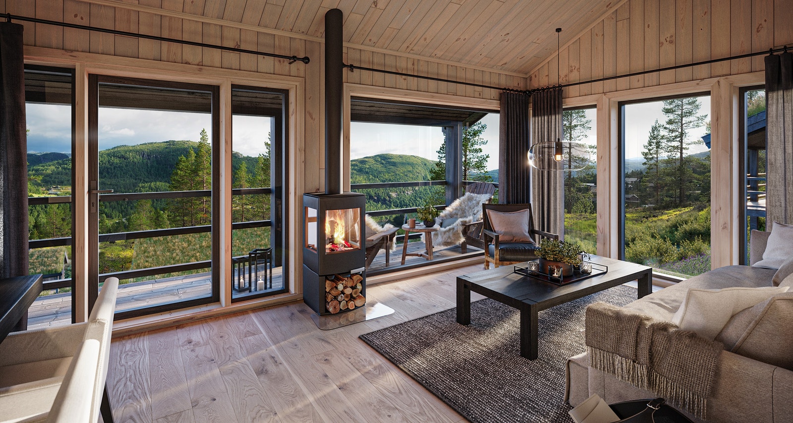 Illustrasjonsfoto stue fra hyttemodell Bratteli/Furåsen. Galleribilde