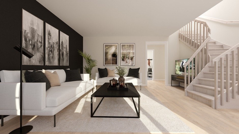 Stue/kjøkken i åpen løsning (illustrasjon) Galleribilde