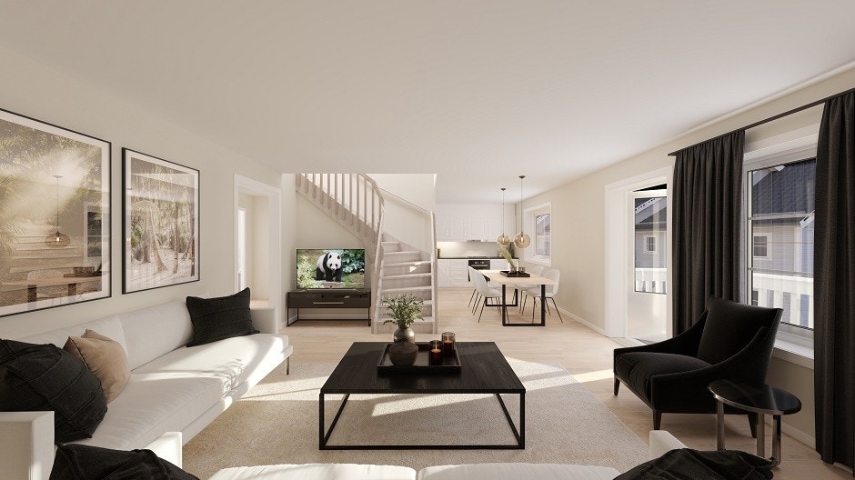 Stue/kjøkken i åpen løsning (illustrasjon) Galleribilde