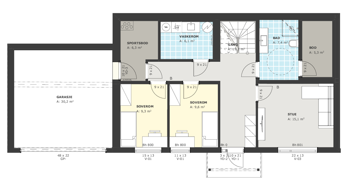 Plantegning u. etg. Galleribilde