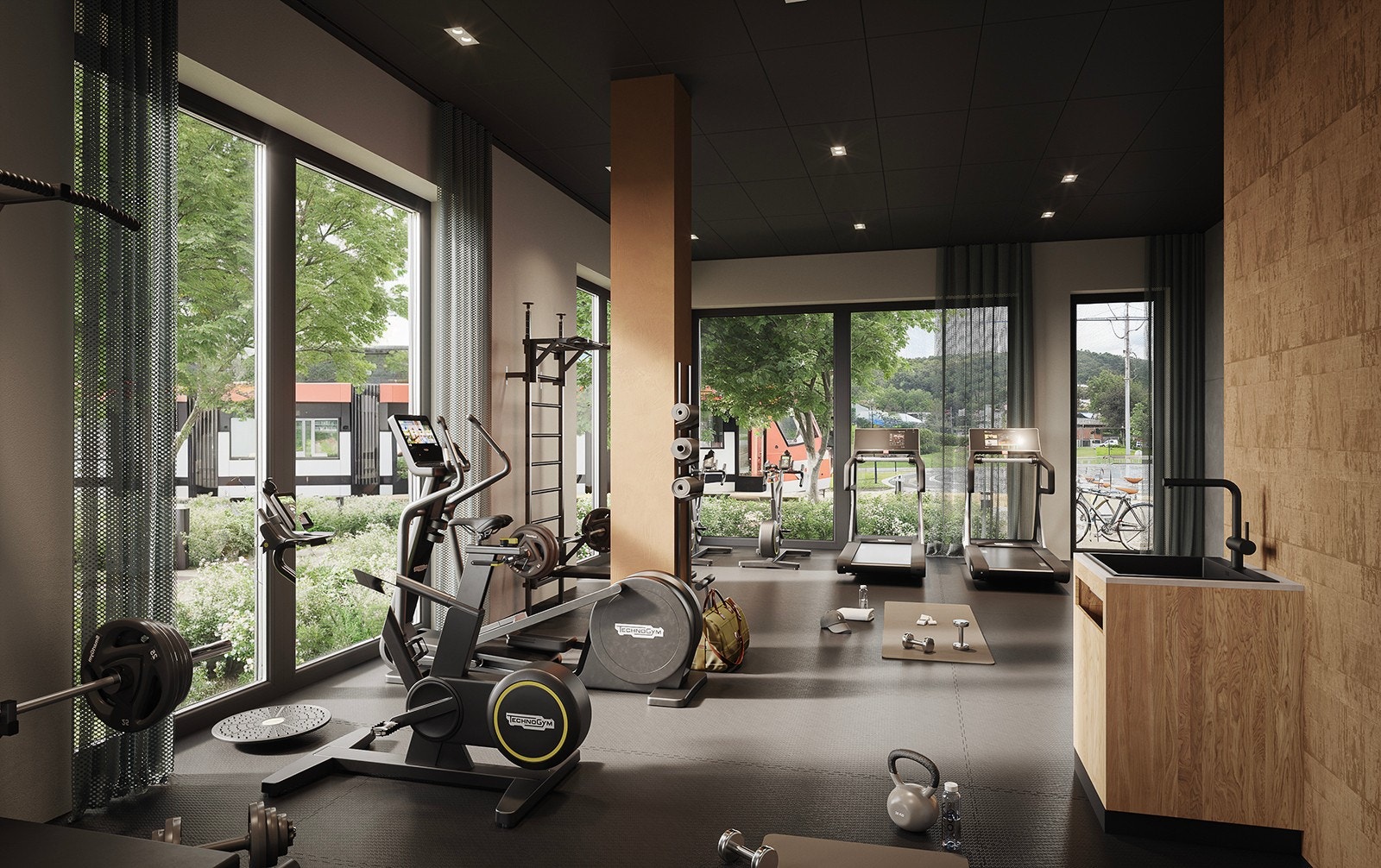 Treningsrommet er innredet og utstyrt med profesjonelt utstyr og vil dekke et "normalt" treningsbehov. Rommet kan benyttes fritt i åpningstiden til serviceområdet (06 .00-24 .00). Galleribilde