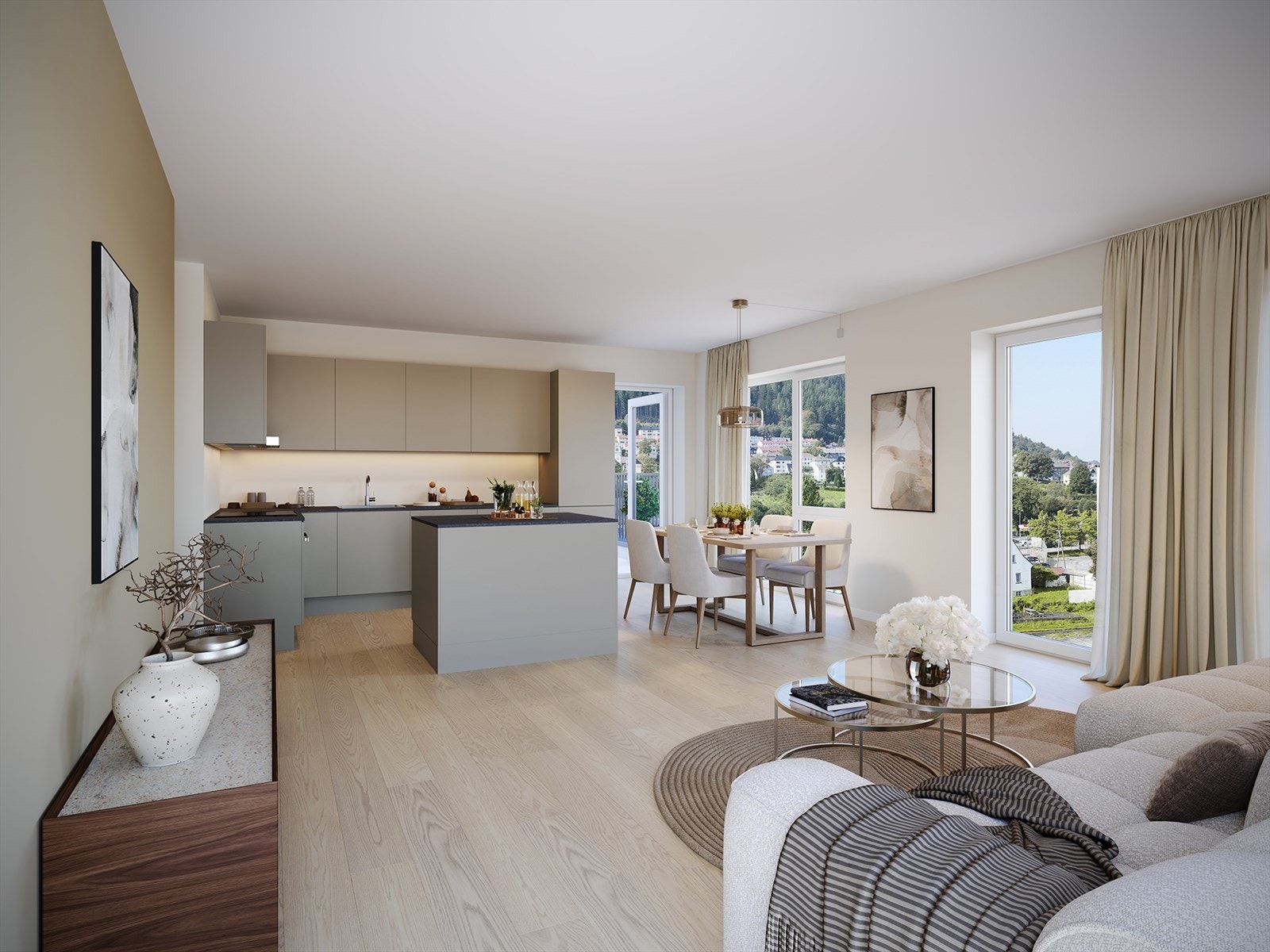 Illustrasjonsbilde av 4-roms leilighet 2604 med takterrasse på 64 og balkong på 11 m2. Avvik vil forekomme. Galleribilde