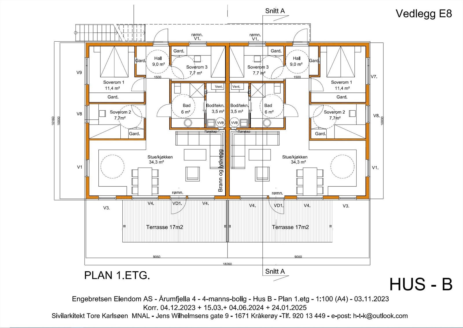 PLantegning hus B - 1. etasje. Galleribilde