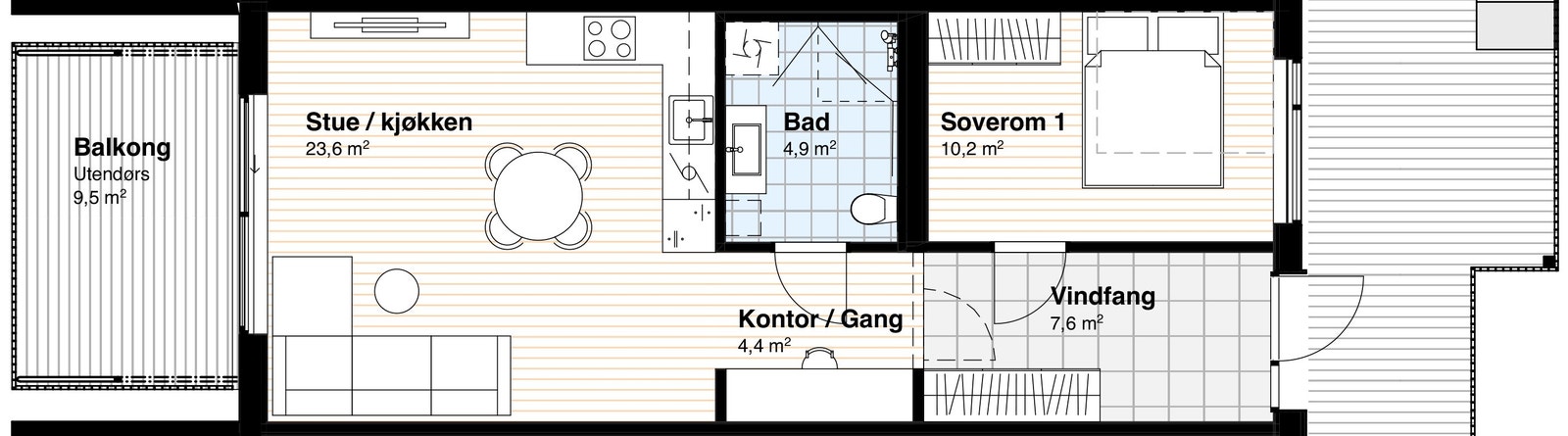 Smart planløsning med avsatt område for kontorplass Galleribilde