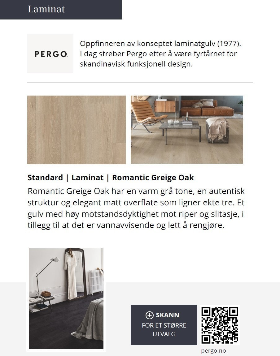 Laminat fra Pergo er standard på tørre rom Galleribilde