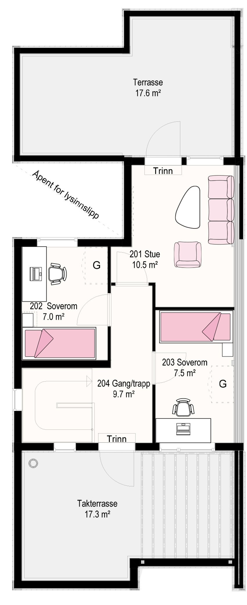 Hus 71, 73 og 75 plan 3 (Totak) Galleribilde