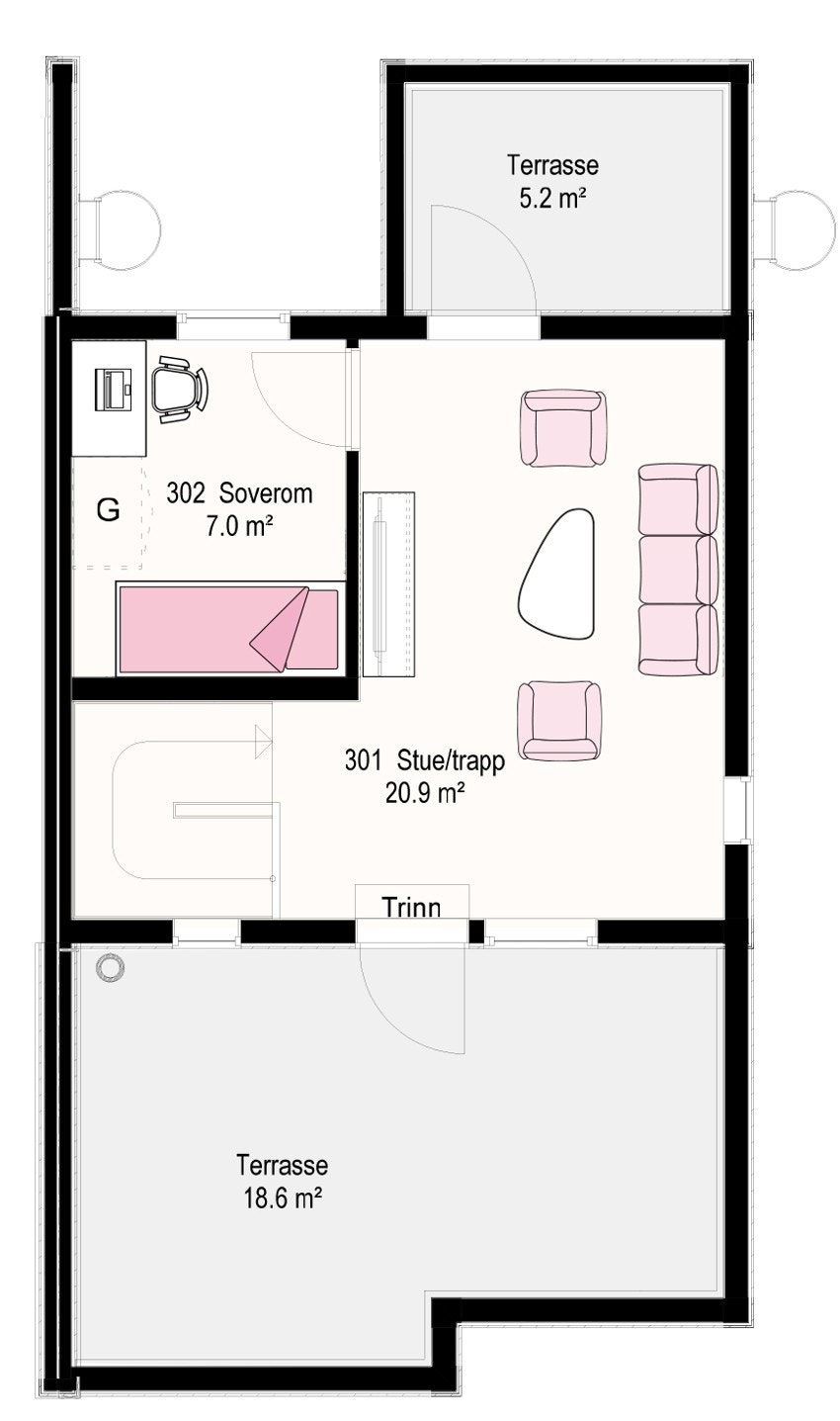 Hus 43, 45 og 47 plan 3 (Dovre) Galleribilde