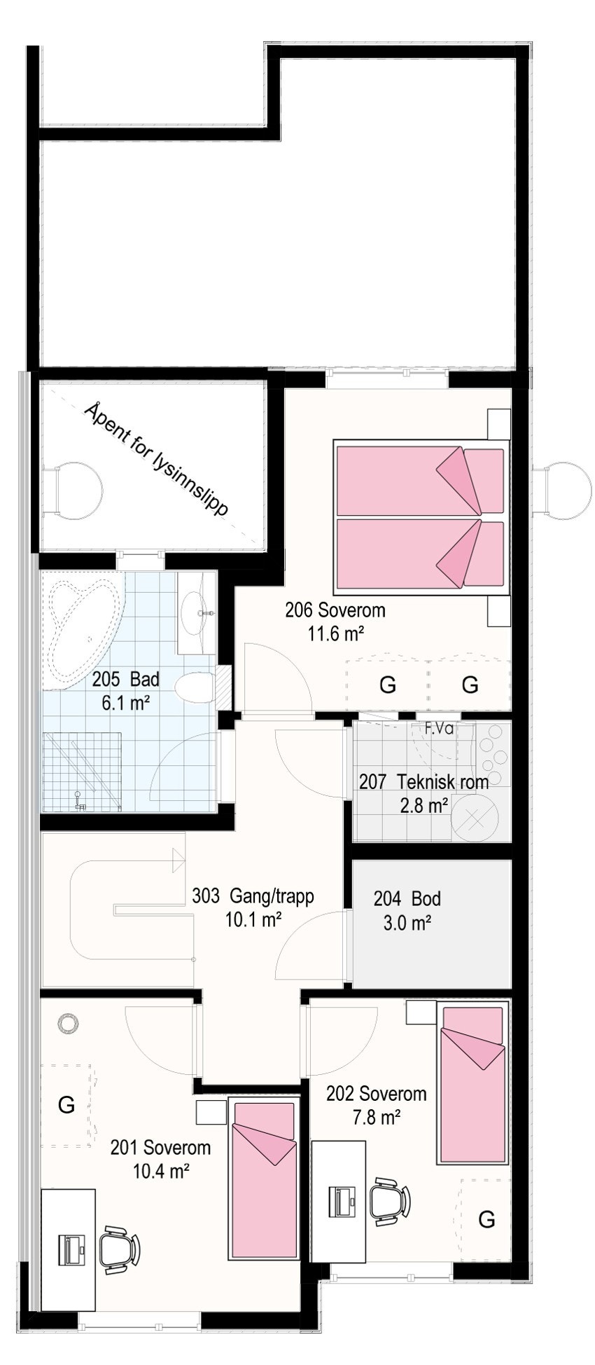 Hus 43, 45 og 47 plan 2 (Dovre) Galleribilde