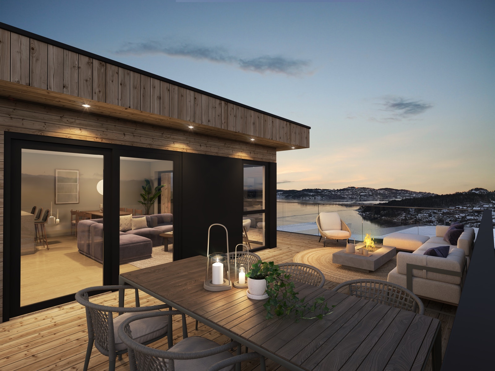 Her kan du nyte en flott utsikt utover Topdalsfjorden (3D-illustrasjon) Galleribilde