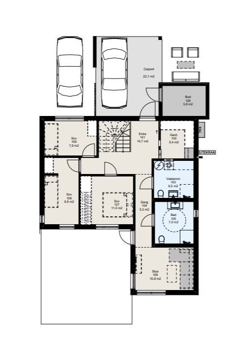 Planløsning enebolig, 1.etg Galleribilde