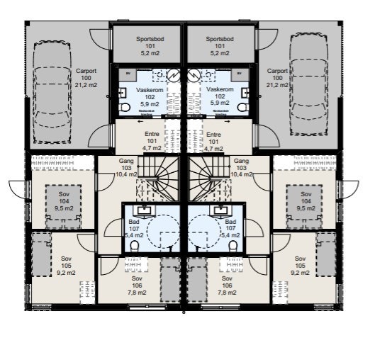 Planløsning tomannsbolig, 1.etg Galleribilde