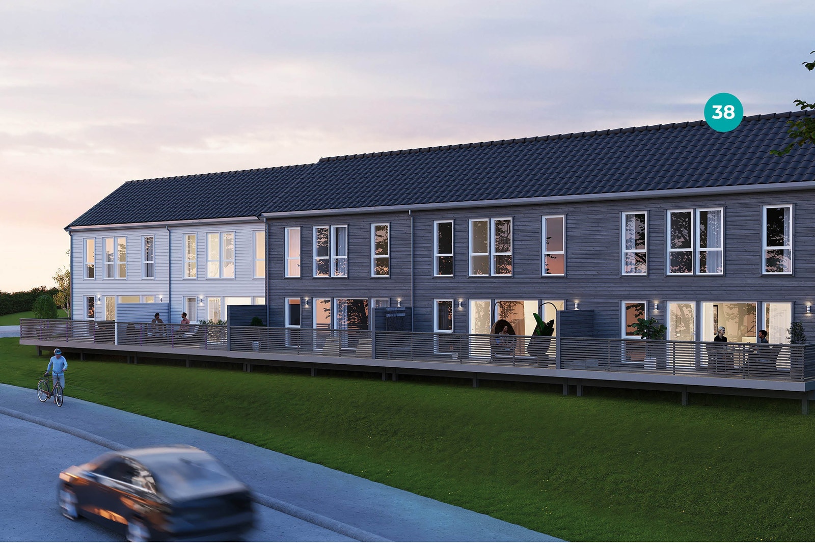 Rekkehusene får 2 balkonger og hage-del. Illustrasjon Galleribilde