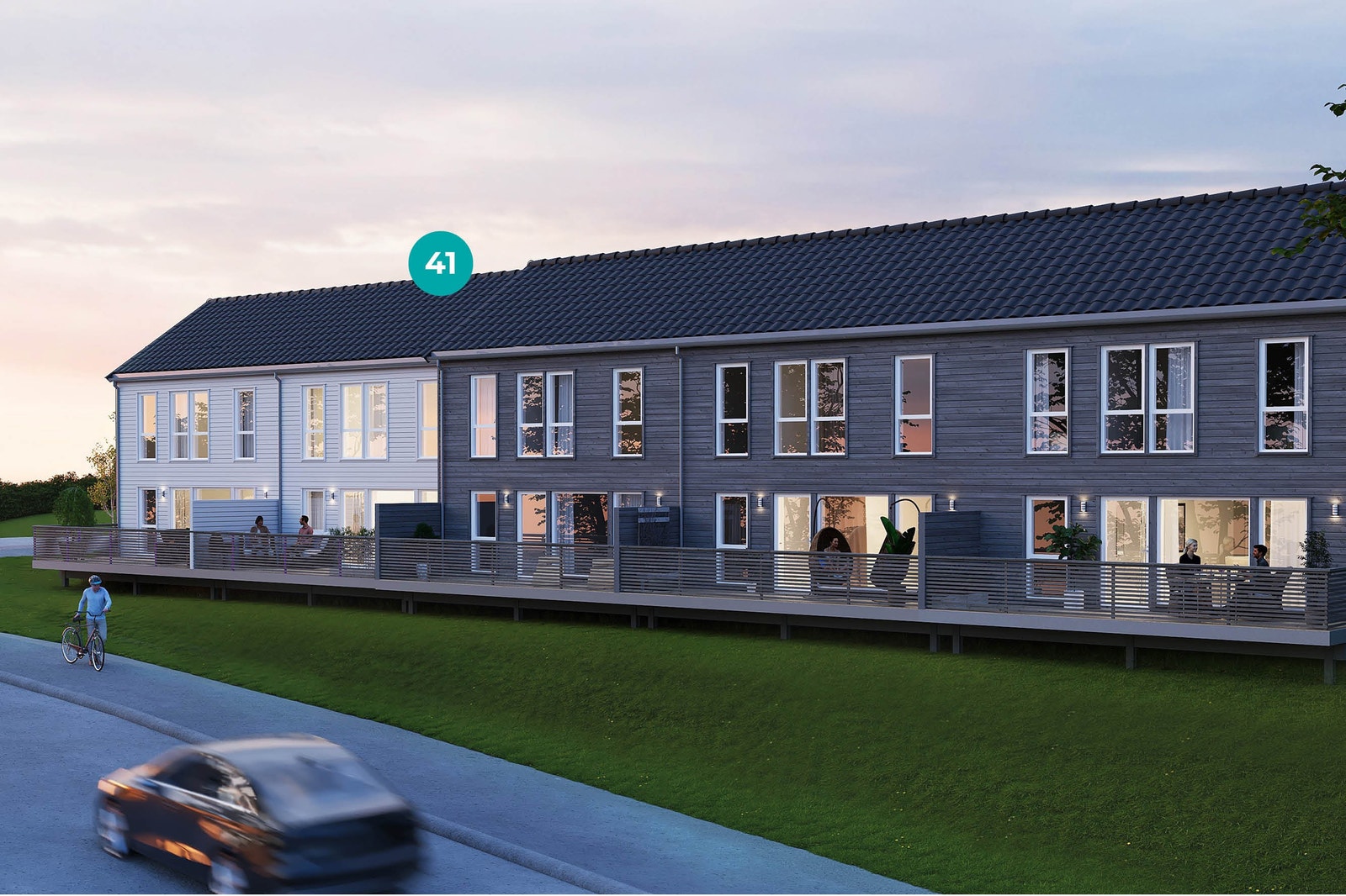 Rekkehusene får 2 balkonger og hage-del. Illustrasjon Galleribilde