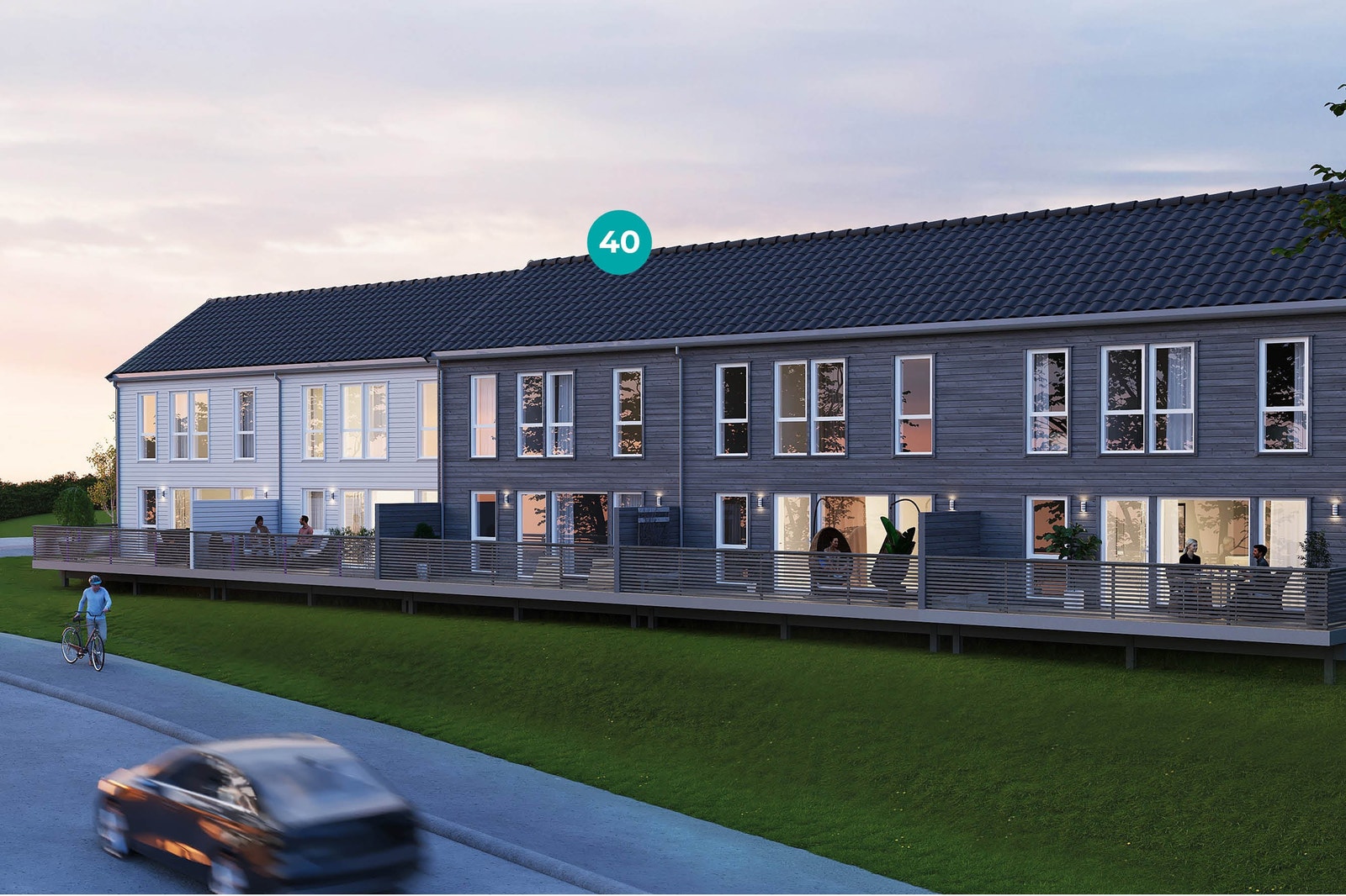 Rekkehusene får 2 balkonger og hage-del. Illustrasjon Galleribilde