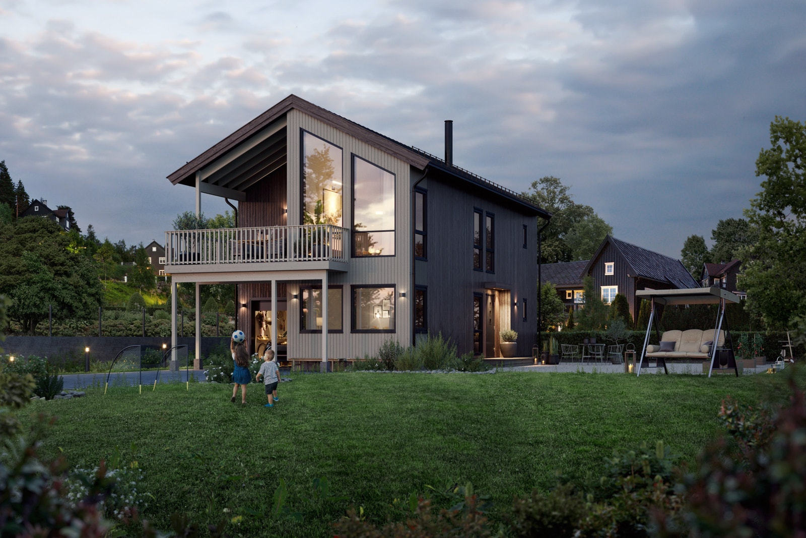 Berga moderne hus med integrert garasje Galleribilde