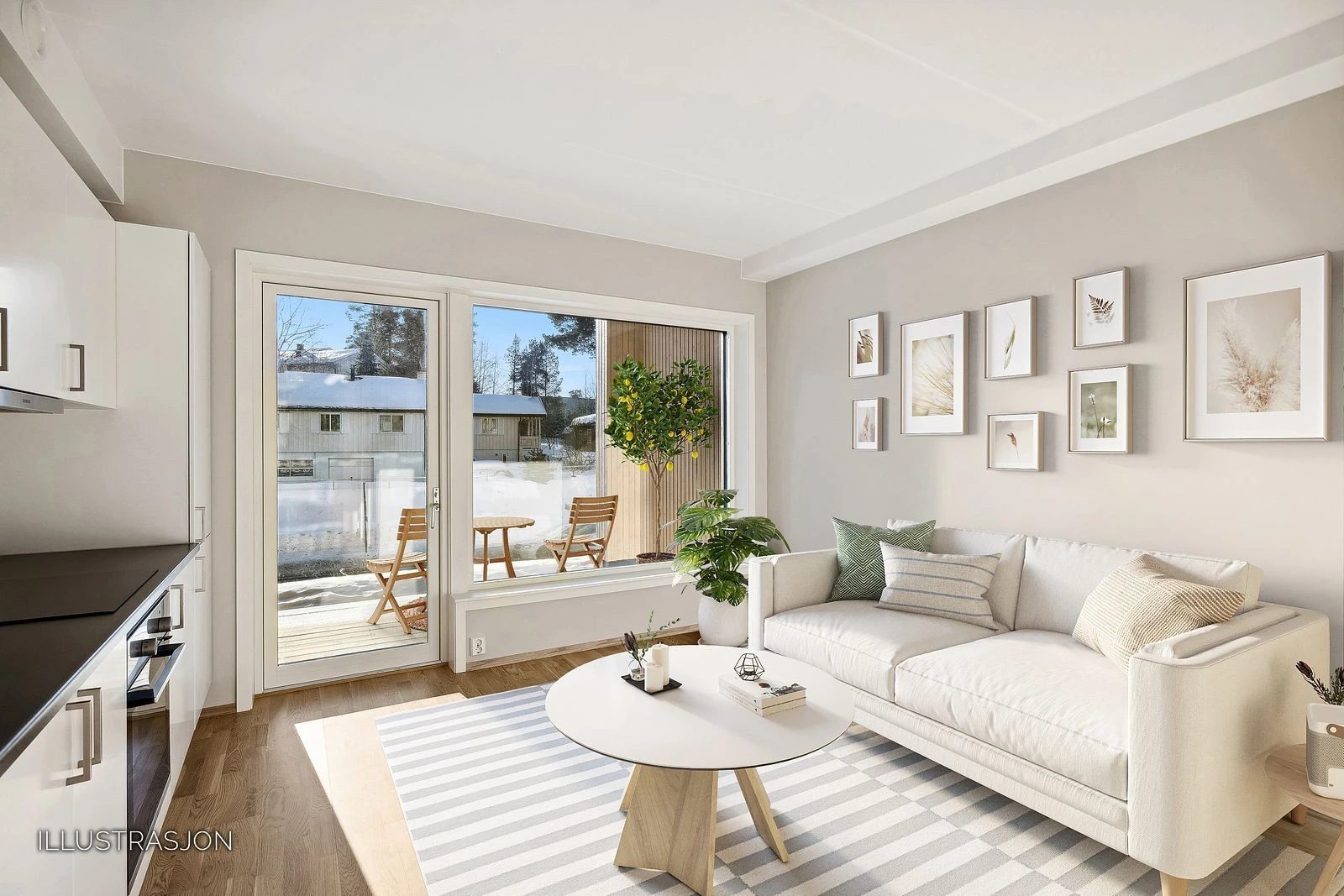 Stue med plass til sofa og spisebord Galleribilde