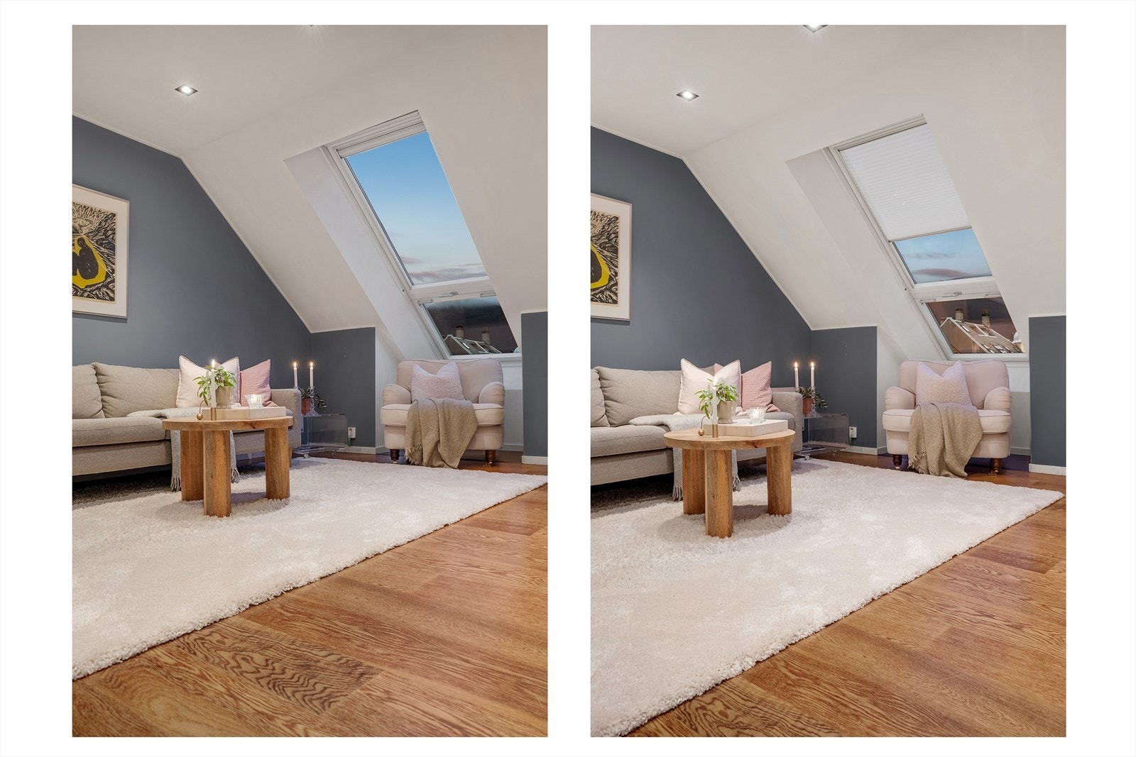 - Takvinduet gir en unik og luftig følelse til rommet. Merk Velux gardiner som medfølger! - Galleribilde