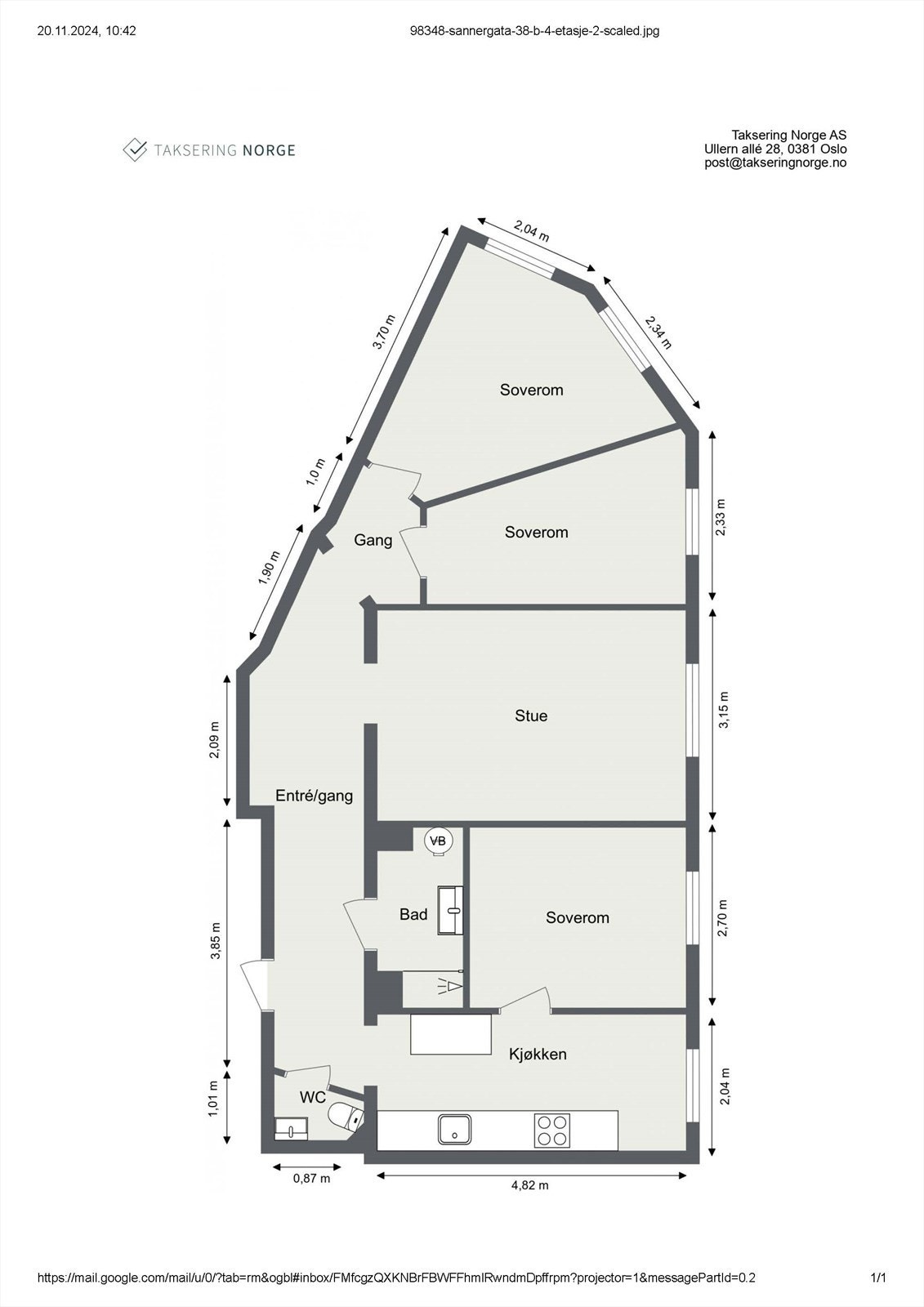 Plantegning for Sannergata 38B. Galleribilde