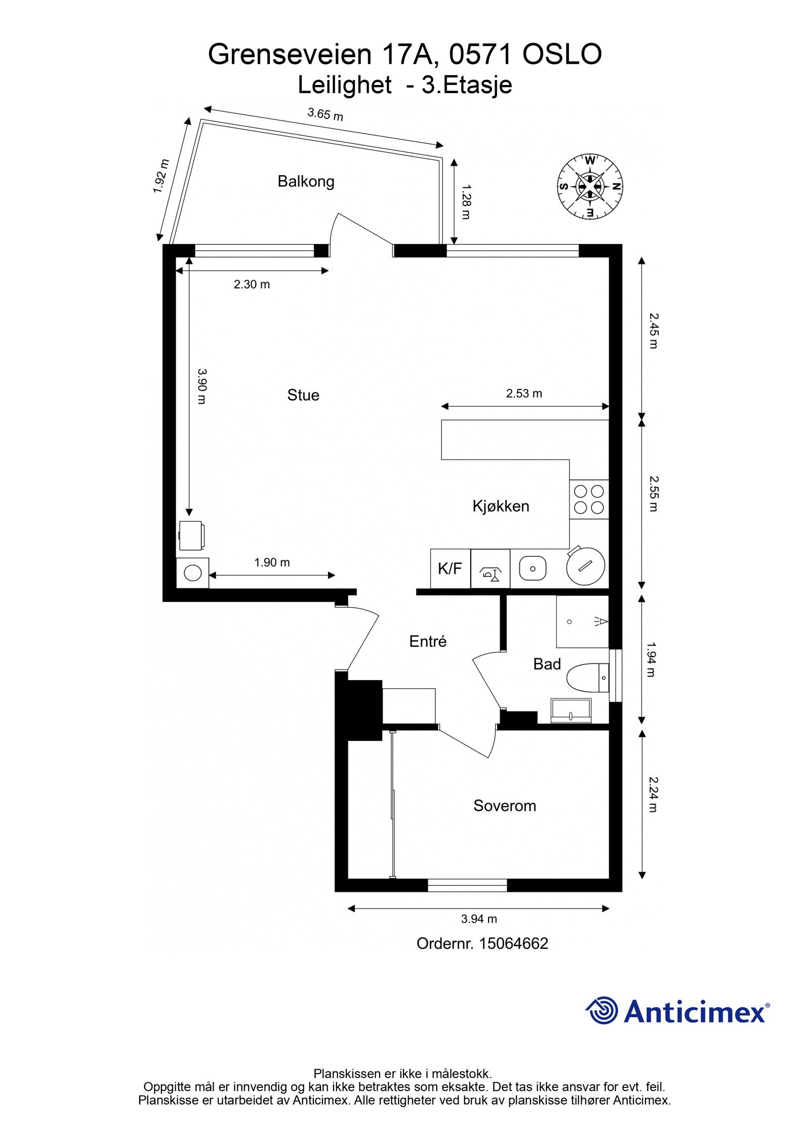 Plantegning i 2D med mål. I tillegg medfølger hele tre boder, én på loft og to i kjeller. Galleribilde