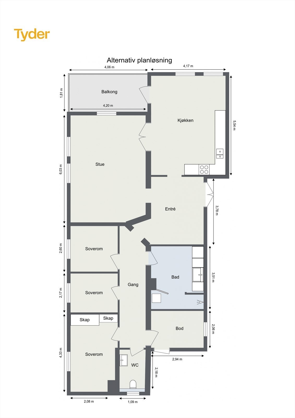 Alternativ plantegning med soverom hvor dagens kontor er Galleribilde