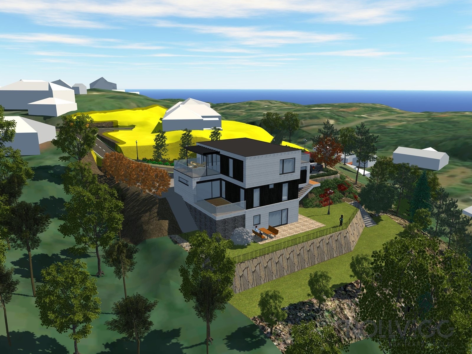 Tegninger som ble laget i forbindelse med fradeling av tomt for å illustrere hvordan det kan bli. Henviser til Gilje byggrådgivning. Galleribilde