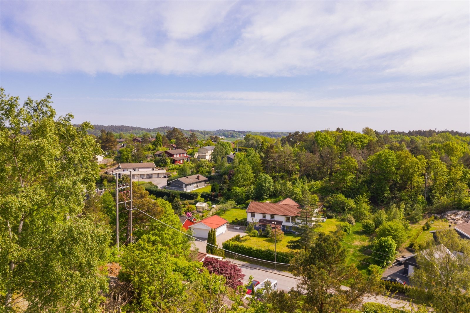 Utsikt fra tomten. Bildet er tatt fra maks byggehøyde på tomten. Galleribilde
