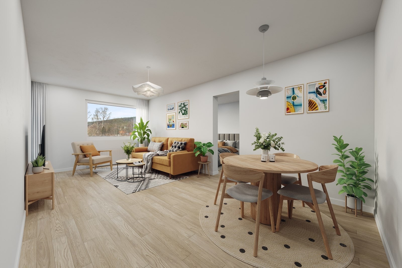 Visualisering av stue med moderne innredning Galleribilde