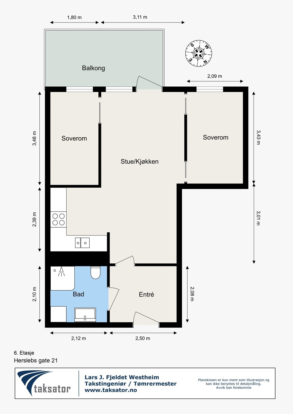 Boligen ligger i 6. etasje med heisadkomst. Galleribilde