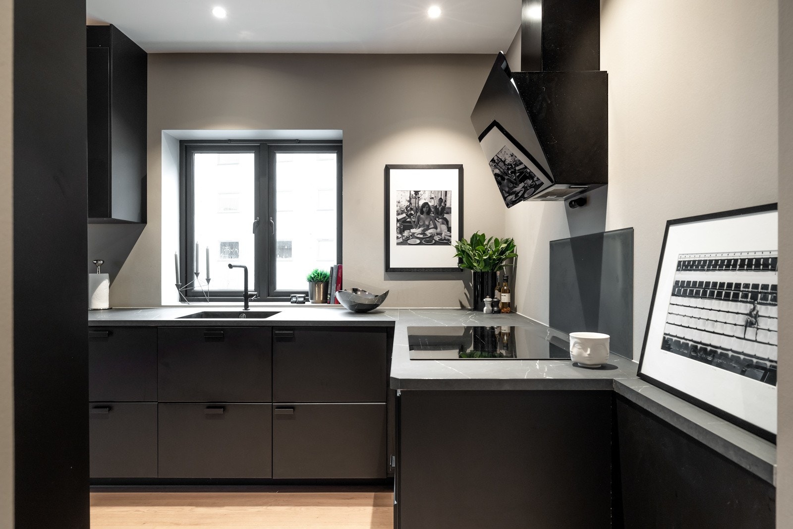 Over platetoppen er det montert en kjøkkenventilator med kullfilter som renser luften før den føres ut i kjøkkenrommet igjen. Galleribilde