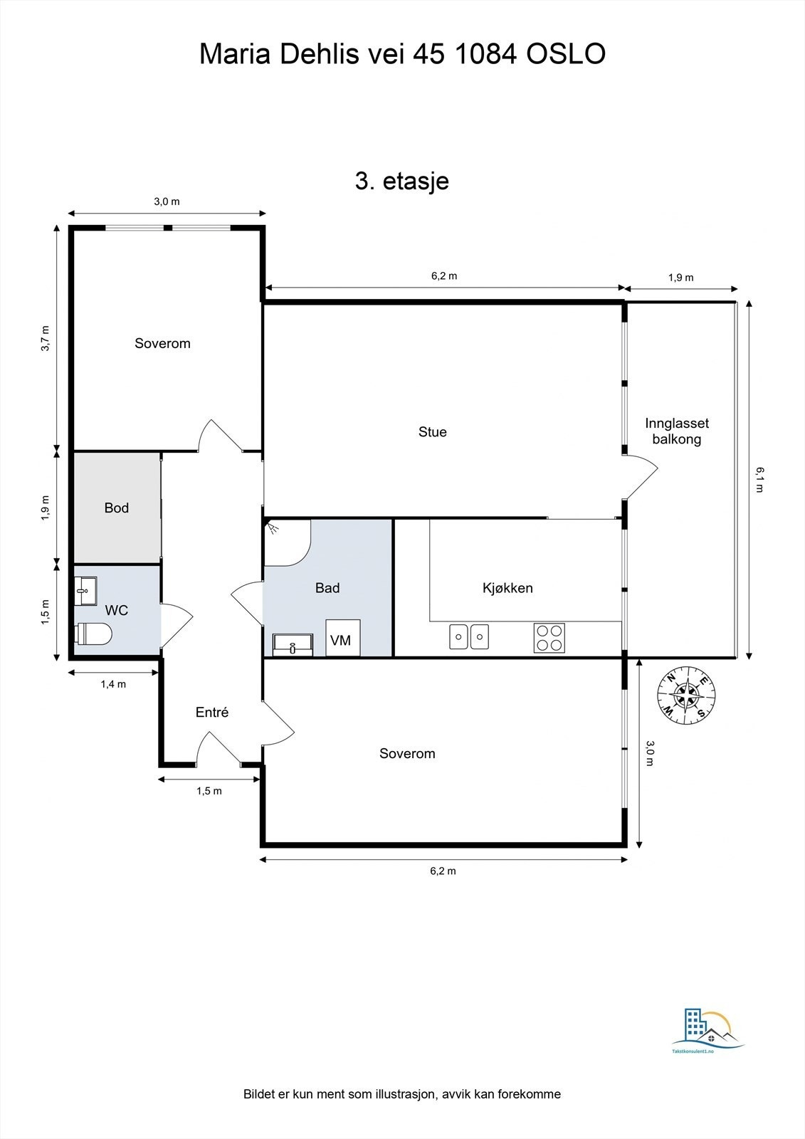 Leilighetens planløsning gir god størrelse på alle rom Galleribilde