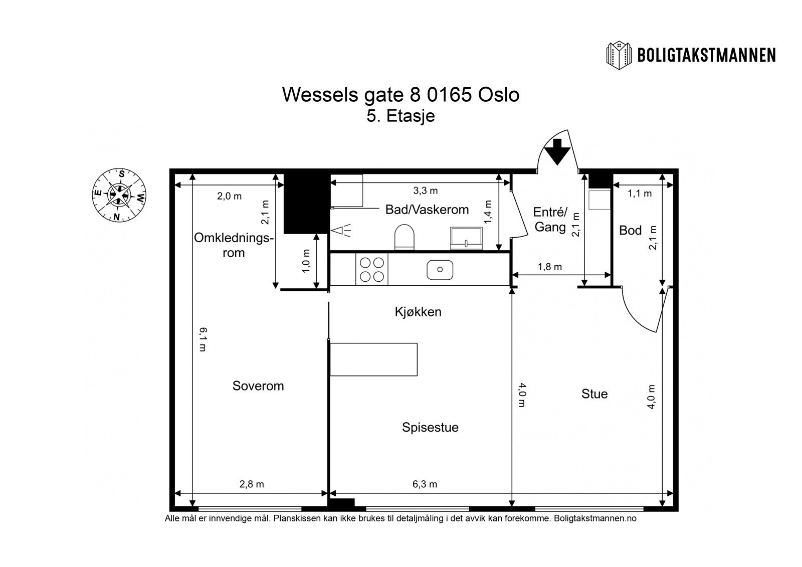 Plantegning. Boligen disponerer en kjellerbod på ca. 5 kvm. Galleribilde