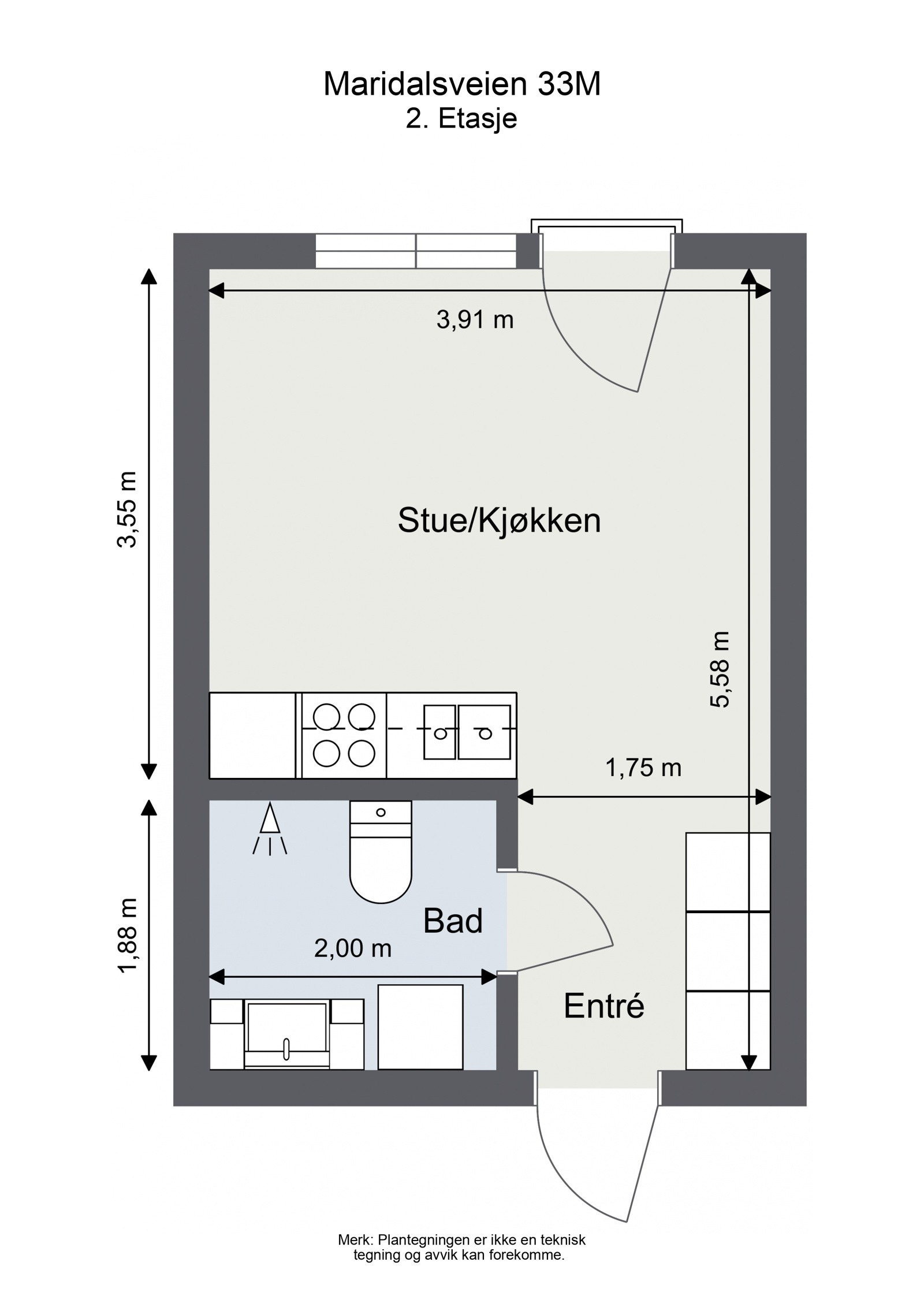 Plantegning. Boligen disponerer en kjellerbod på ca. 6 kvm. Galleribilde