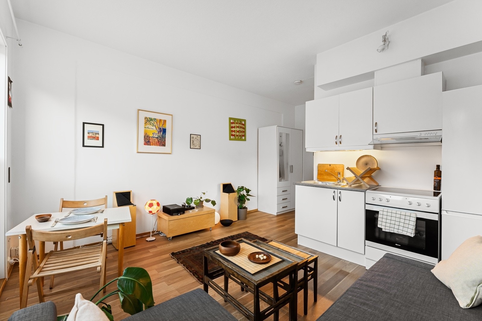 Lys bolig som består av entré, bad, stue/kjøkken og fransk balkong. Galleribilde