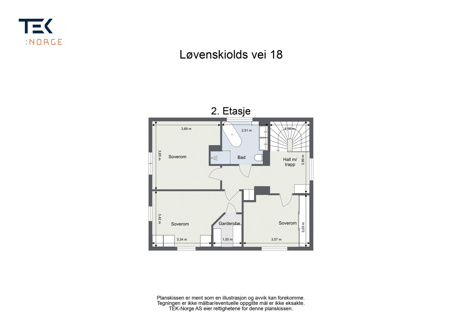 Plantegning Løvenskiolds vei 18, 2. etasje. Galleribilde