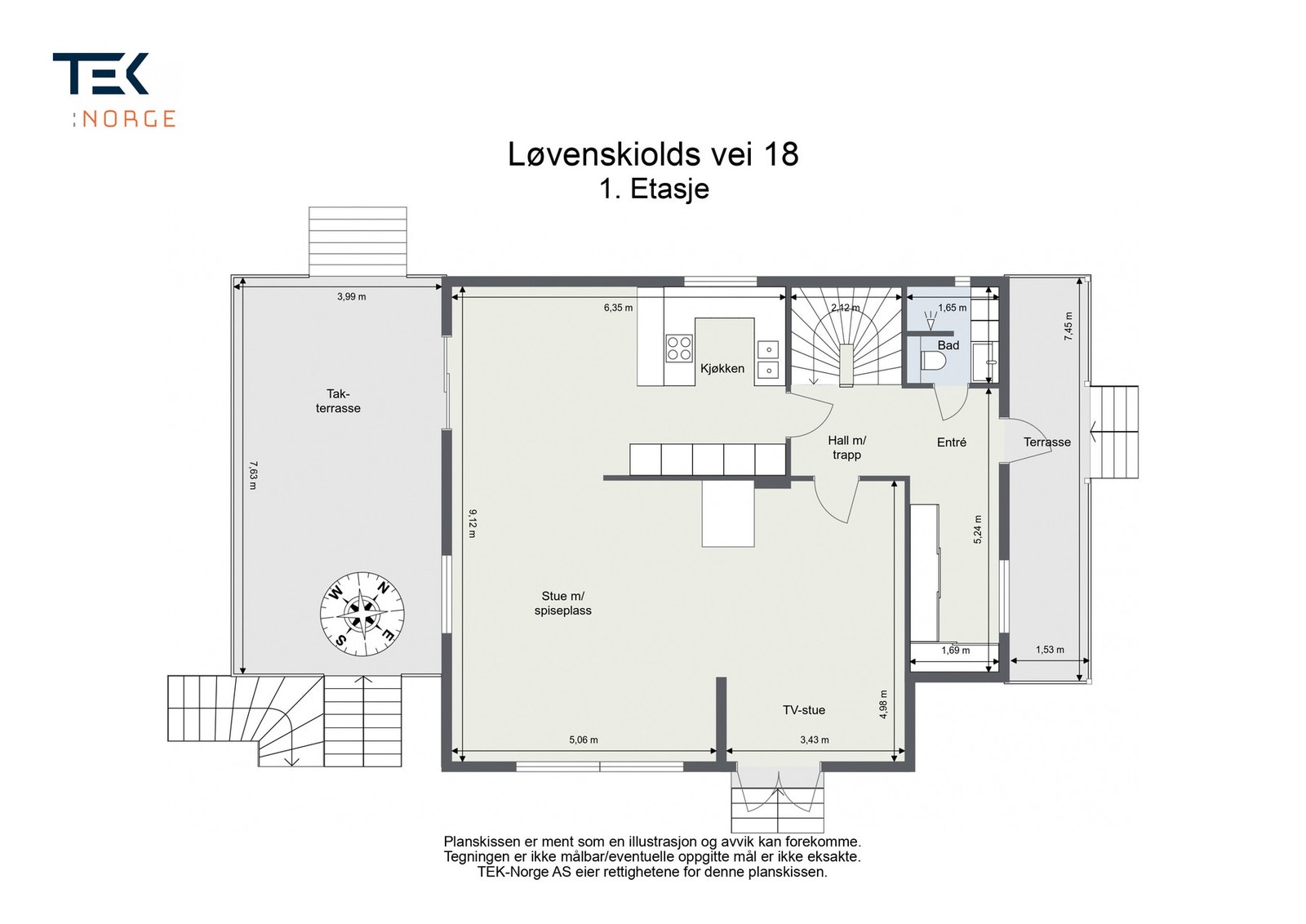 Plantegning Løvenskiolds vei 18, 1. etasje . Galleribilde