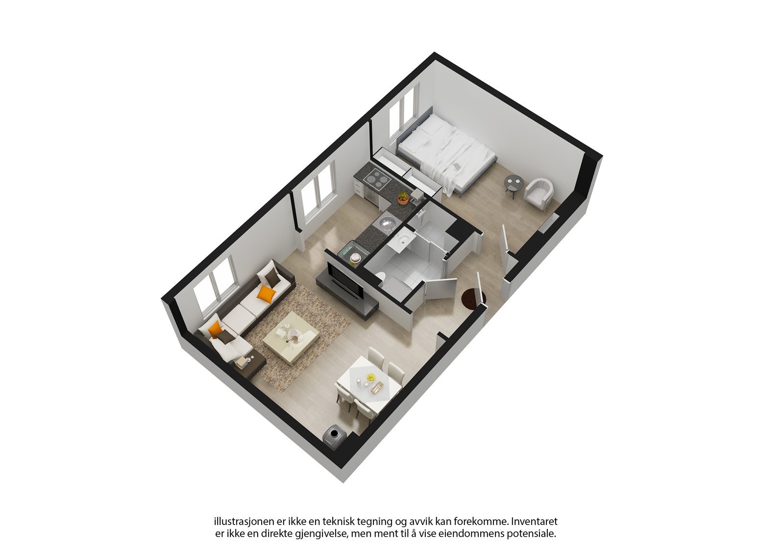 3D plantegning - avvik kan forekomme. Galleribilde