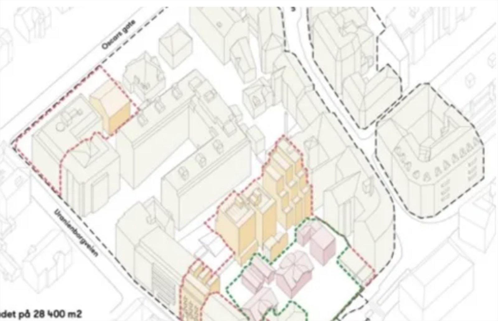 Utbygging på naboeiendom, illustrasjon hentet fra plansak. Endringer kan komme, illustrasjonen er fra reguleringssaken. Galleribilde