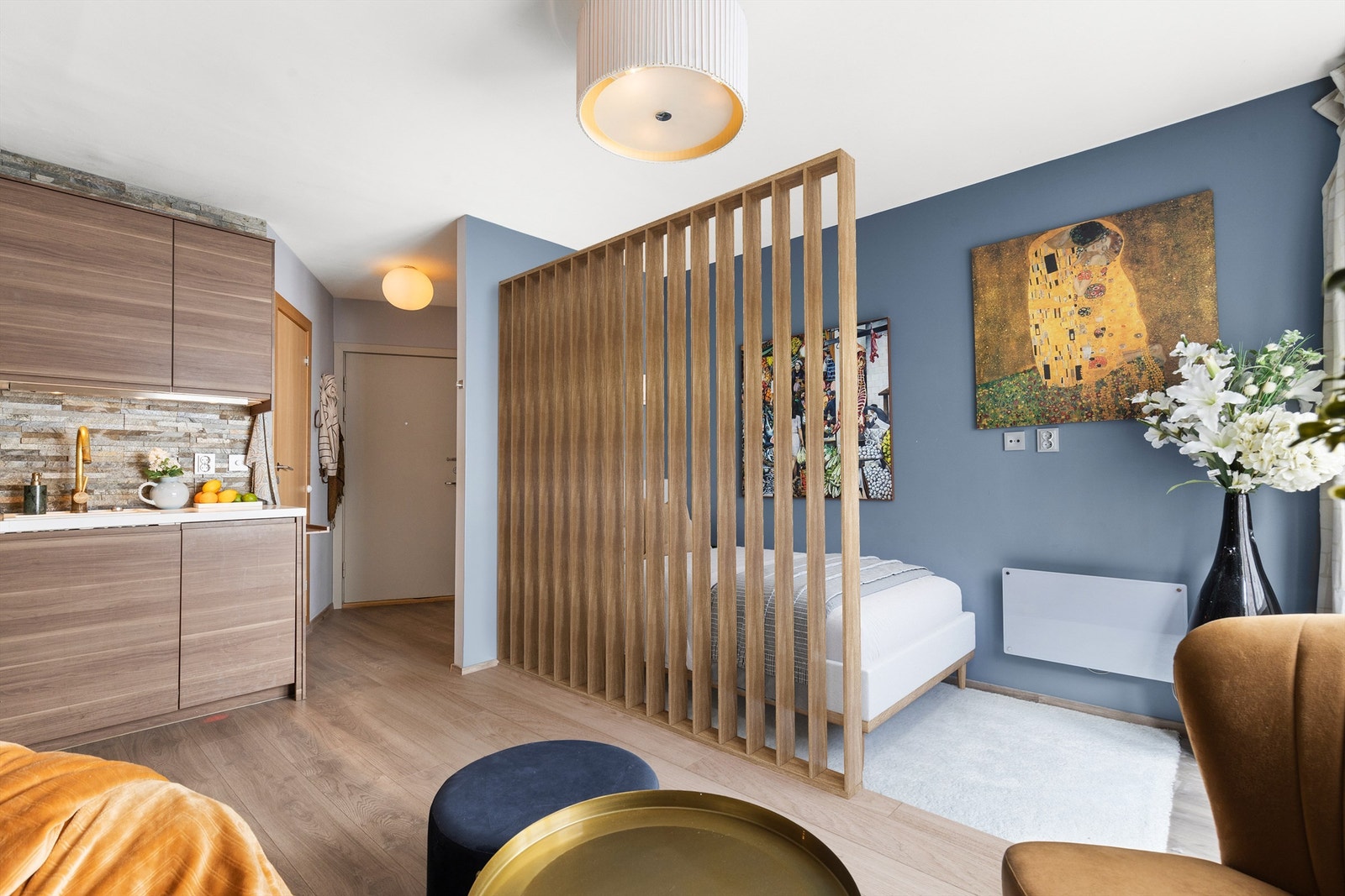 Illustrasjon av hvordan seng kan plasseres i denne delen av boligen (digitalt stylet bilde) Galleribilde