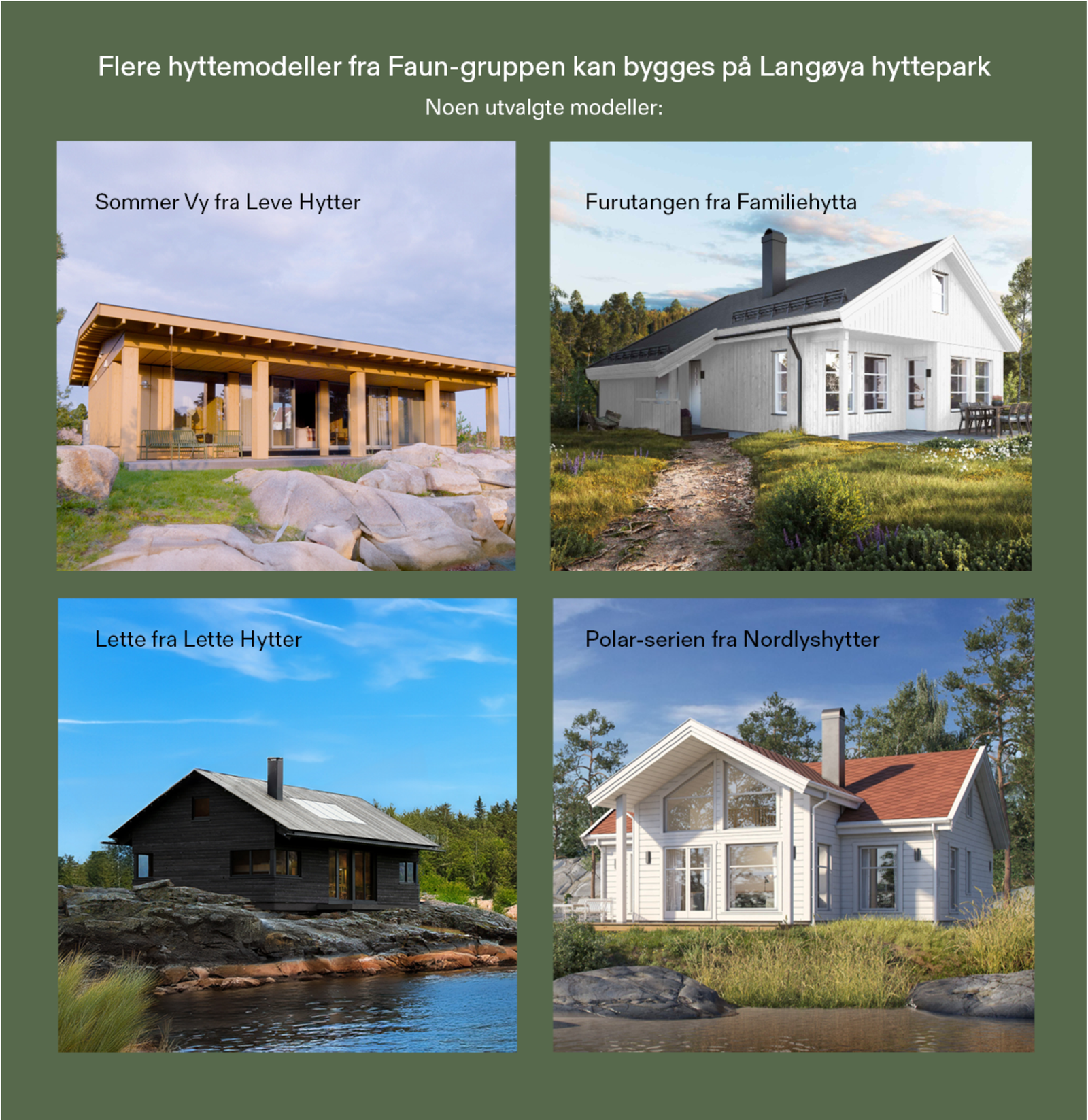 Tomtene kan bebygges med flere andre hyttemodeller fra Faun-gruppen. Ta kontakt for info Galleribilde