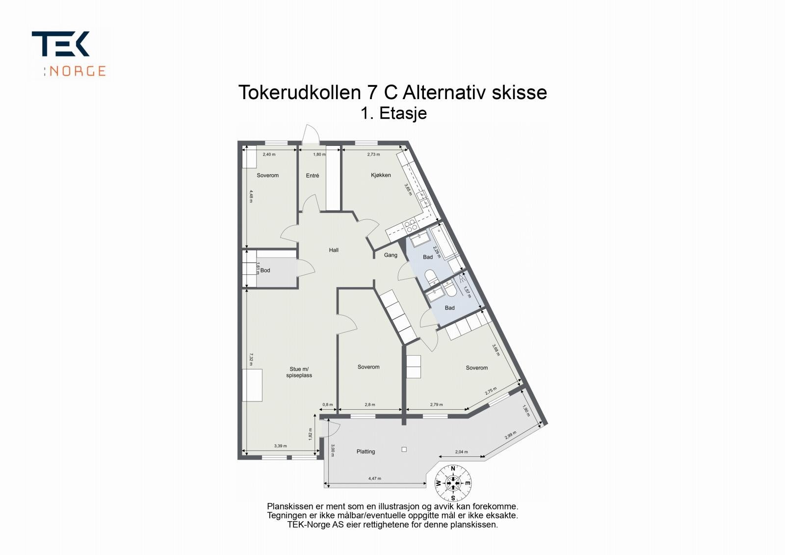 Plantegning Tokerudkollen 7 C, 1. etasje. Alternativ skisse Galleribilde
